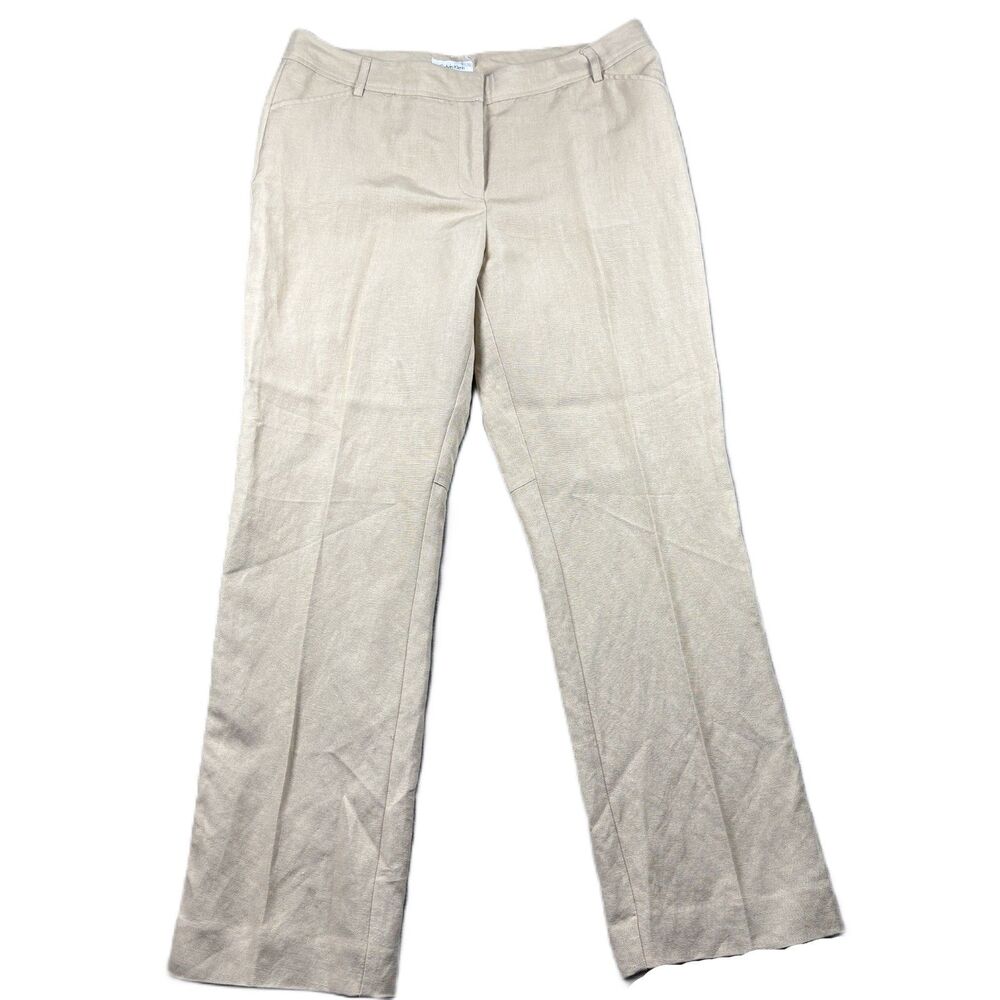 Calvin Klein Women Linen Blend Chino Pants Beachy Coastal Casual Size 12 F147